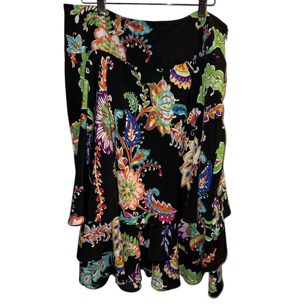 Lauren Ralph Skirt Floral Black 14 Scarf Hem Tiered Whimsigoth Fairy‎